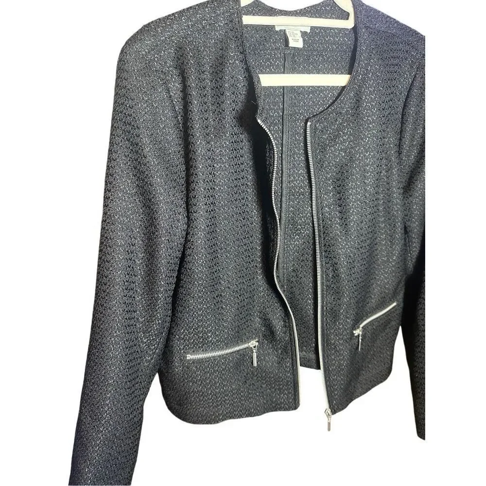 Adrienne‎ Vittadini Womens Black Textured Zip-Up Blazer Sz XL